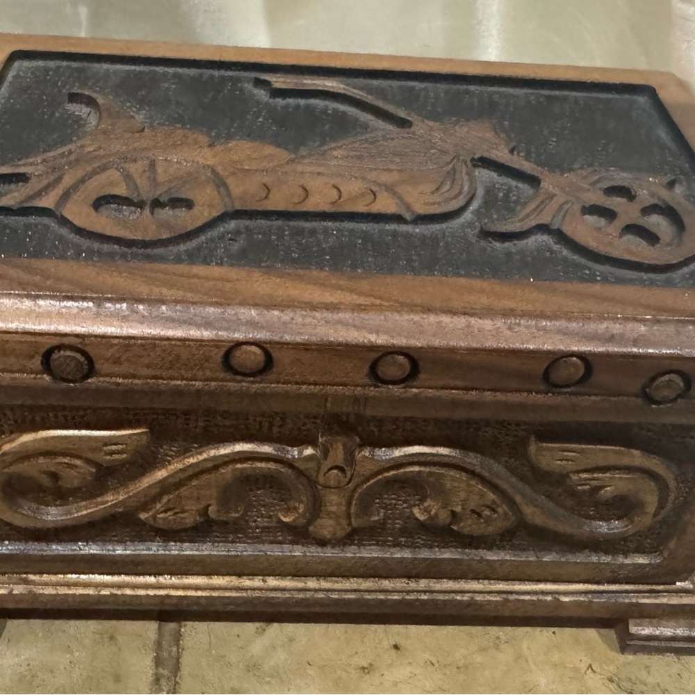 Carved Wooden Puzzle Box with Motorcycle Design
